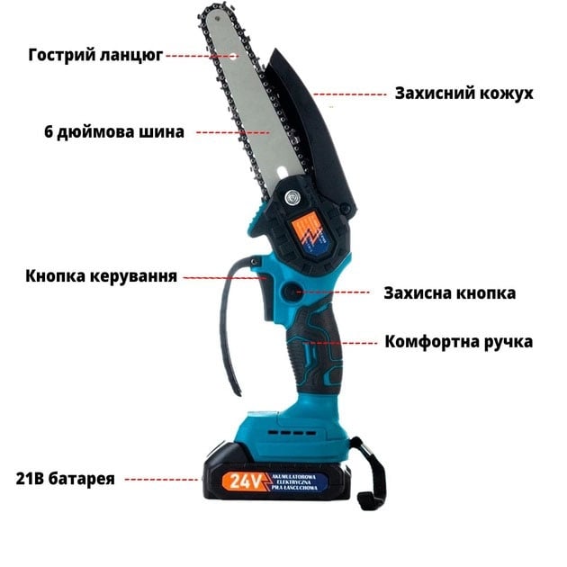 Пила ланцюгова міні Domotec 6" 24V акумуляторна (tf5751) - фото 4