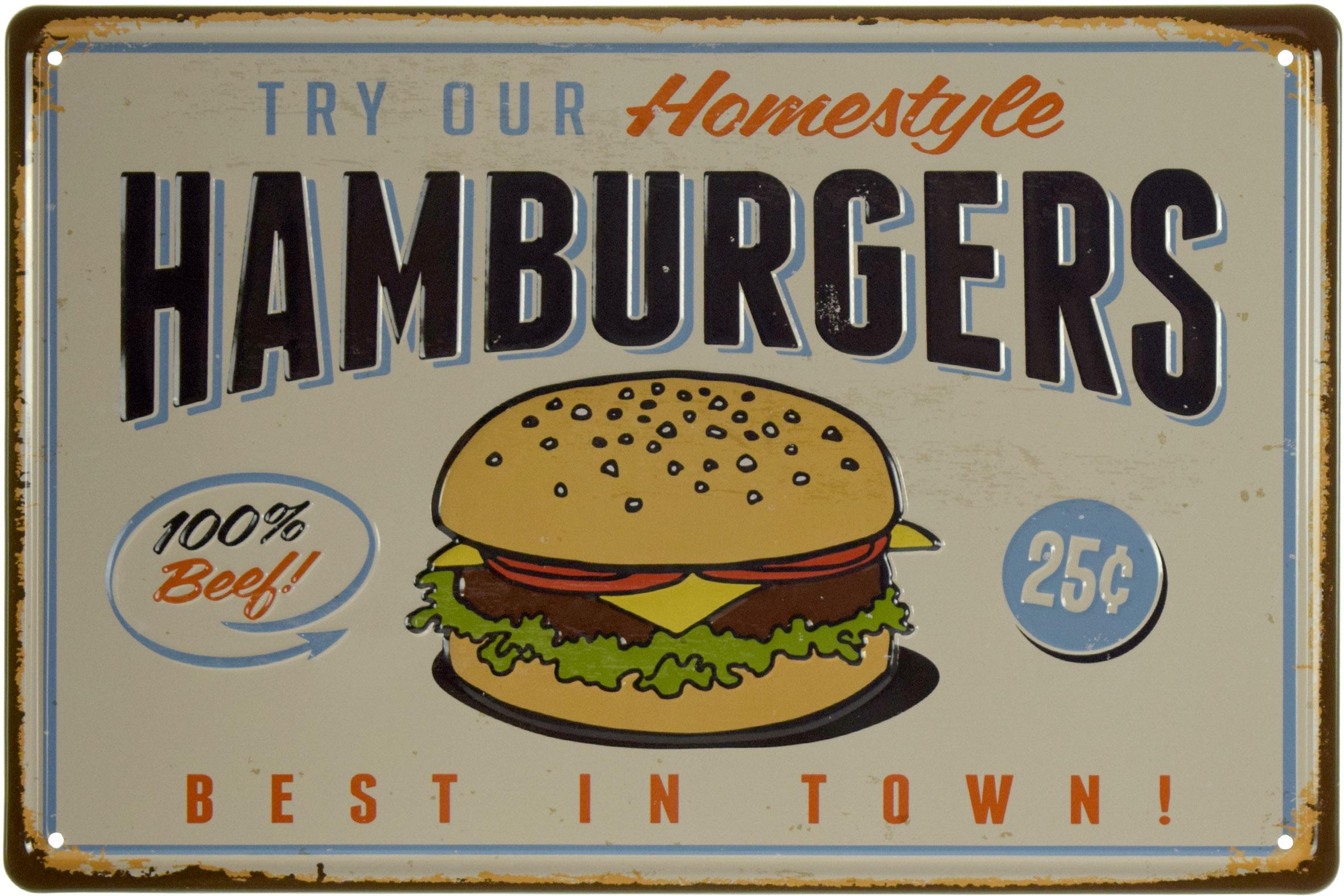Табличка металлическая Гамбургеры Лучшие В Городе/Hamburgers Best In Town 20x30 см