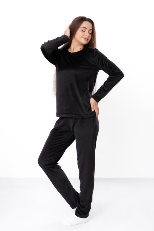 Піжама велюрова жіноча кофта та штани однотонна Носи Своє р. 42 Чорний (8162-030)
