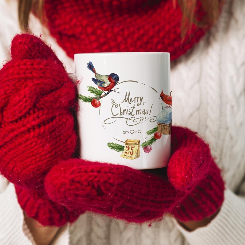 Чашка с праздничным рисунком и надписью Merry Christmas 330 мл