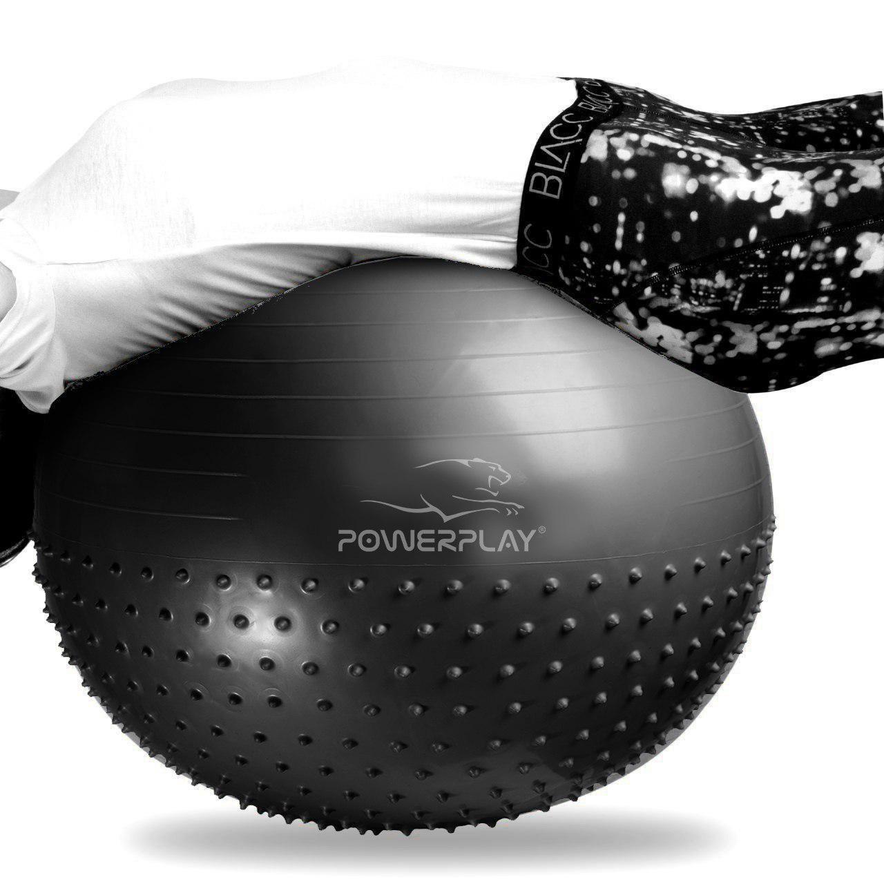 Мяч для фитнеса PowerPlay 4003 Gymball полумассажный с помпой Ø 75 см Темно-серый (15313059) - фото 6