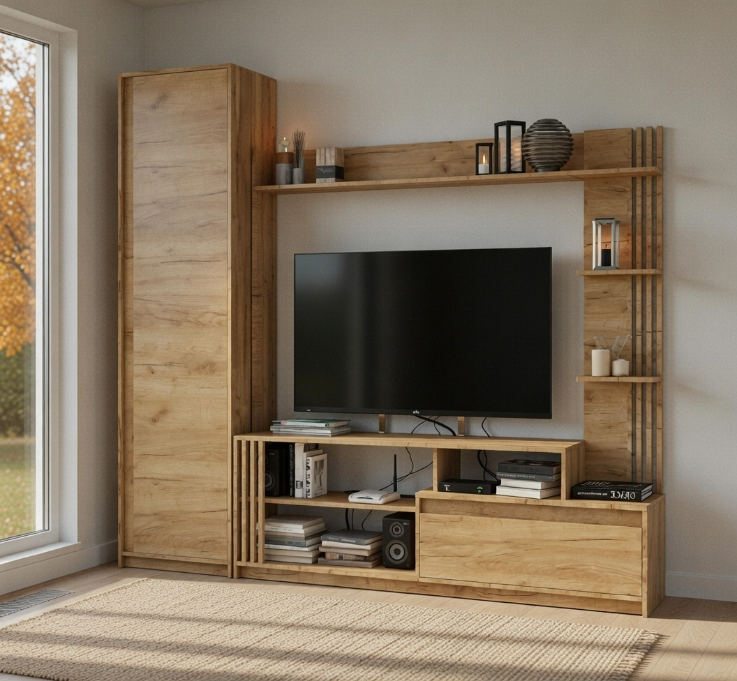 Стенка в гостиную Мастер Брайт левосторонняя 2220 мм Дуб крафт золотой (20653)