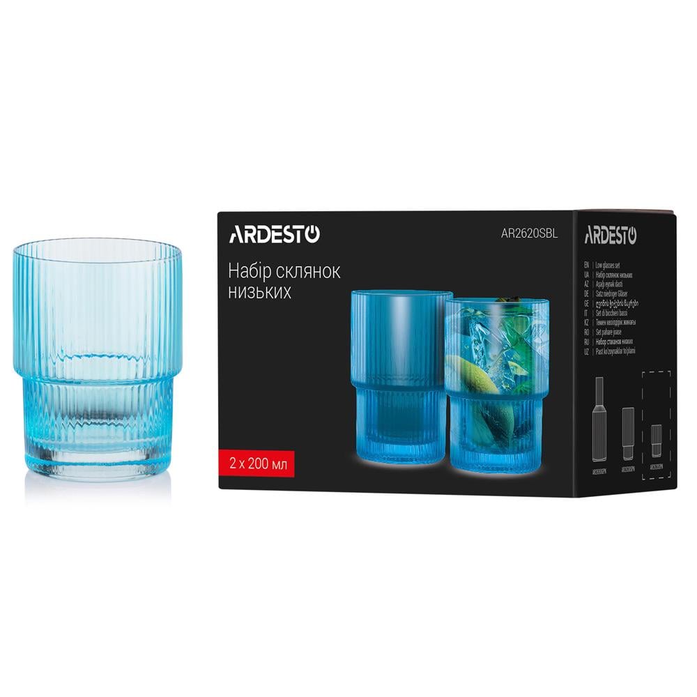 Набір склянок низьких Ardesto AR2620SBL 200 мл 2 шт. Блакитний (123510) - фото 7 Набір склянок низьких Ardesto AR2620SBL 200 мл 2 шт. Блакитний (123510) - фото 7