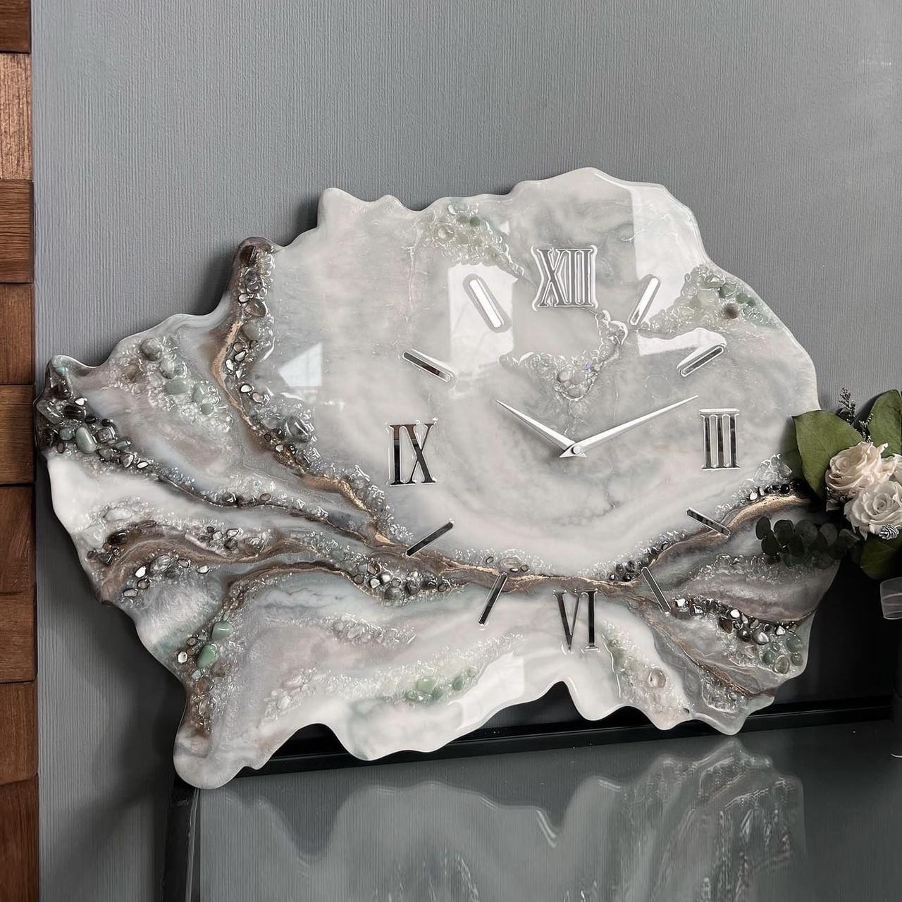 Часы настенные фигурные из эпоксидной смолы Срез камня 100х90 см