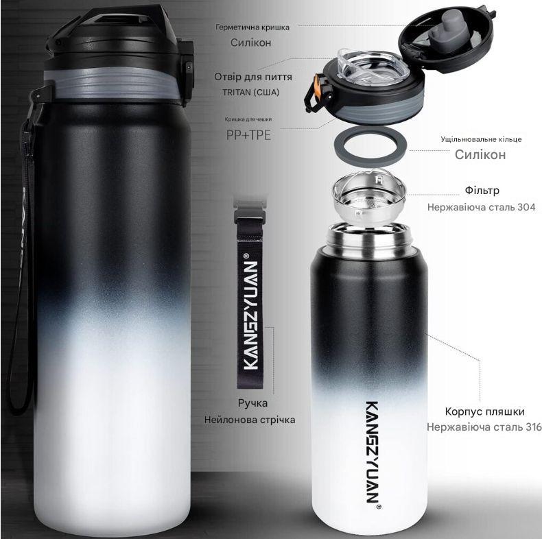 Термос із нержавіючої сталі KANGZYUAN з подвійною стінкою вакуумний 700 мл градієнт Чорний (2456514563) - фото 15 Термос із нержавіючої сталі KANGZYUAN з подвійною стінкою вакуумний 700 мл градієнт Чорний (2456514563) - фото 15