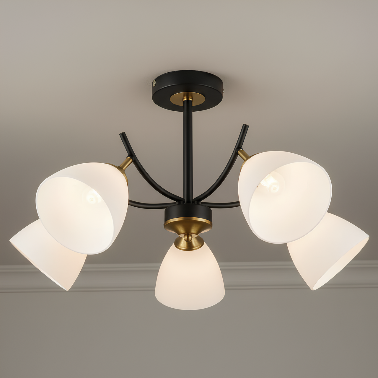 Люстра Valeso с металлическим каркасом на пять плафонов под лампы Е27 Черный/медь (N6602/5)