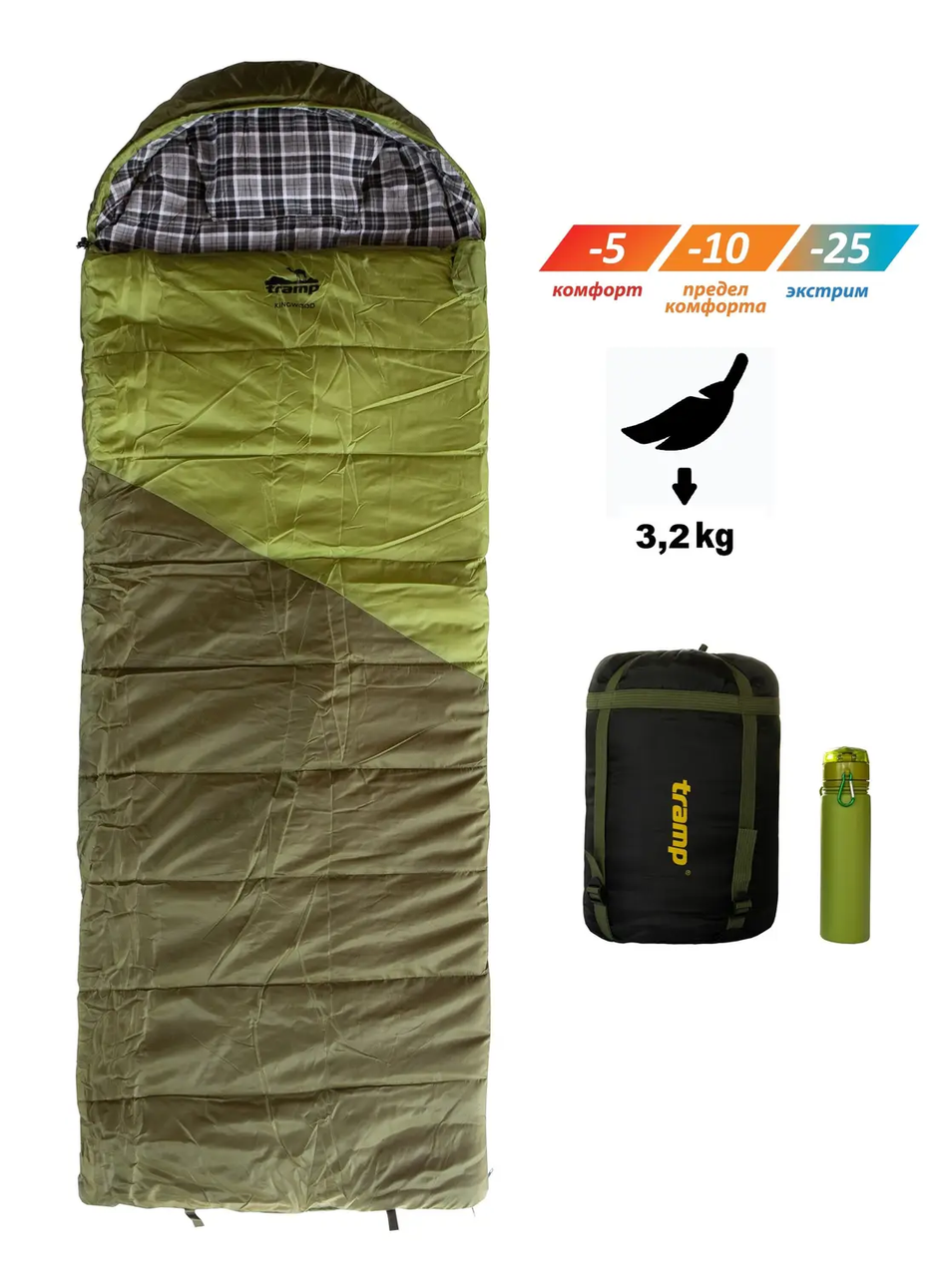 Спальний мішок Tramp Kingwood Long ковдра лівий 230х100 см Dark-olive/Grey (UTRS-053L-L) - фото 2