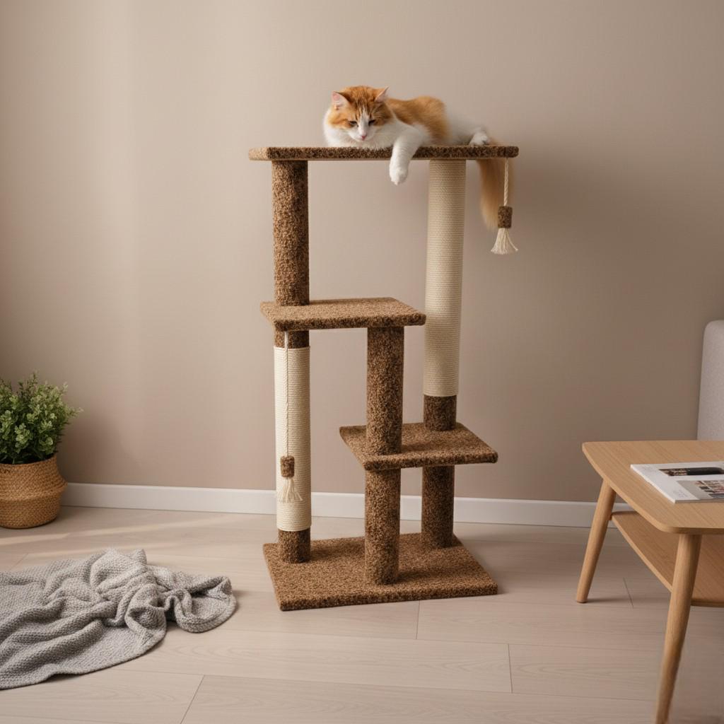 Когтеточка с уютным домом и смотровой полкой