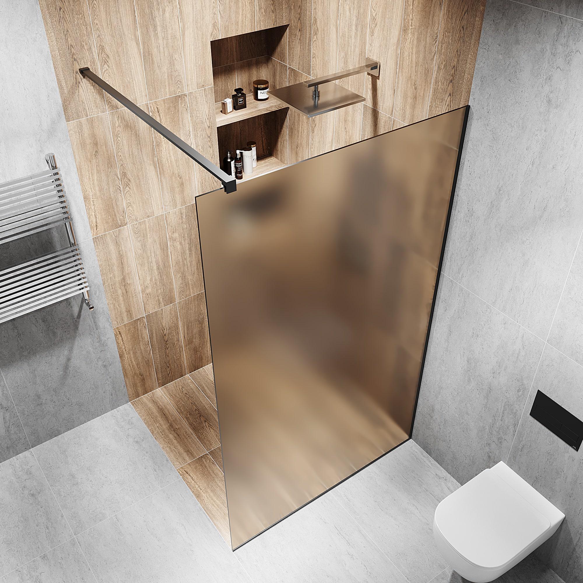 Душова перегородка скляна 2000х800 мм з склом бронзовим матовим та чорною матовою фурнітурою (model-A.185) - фото 2