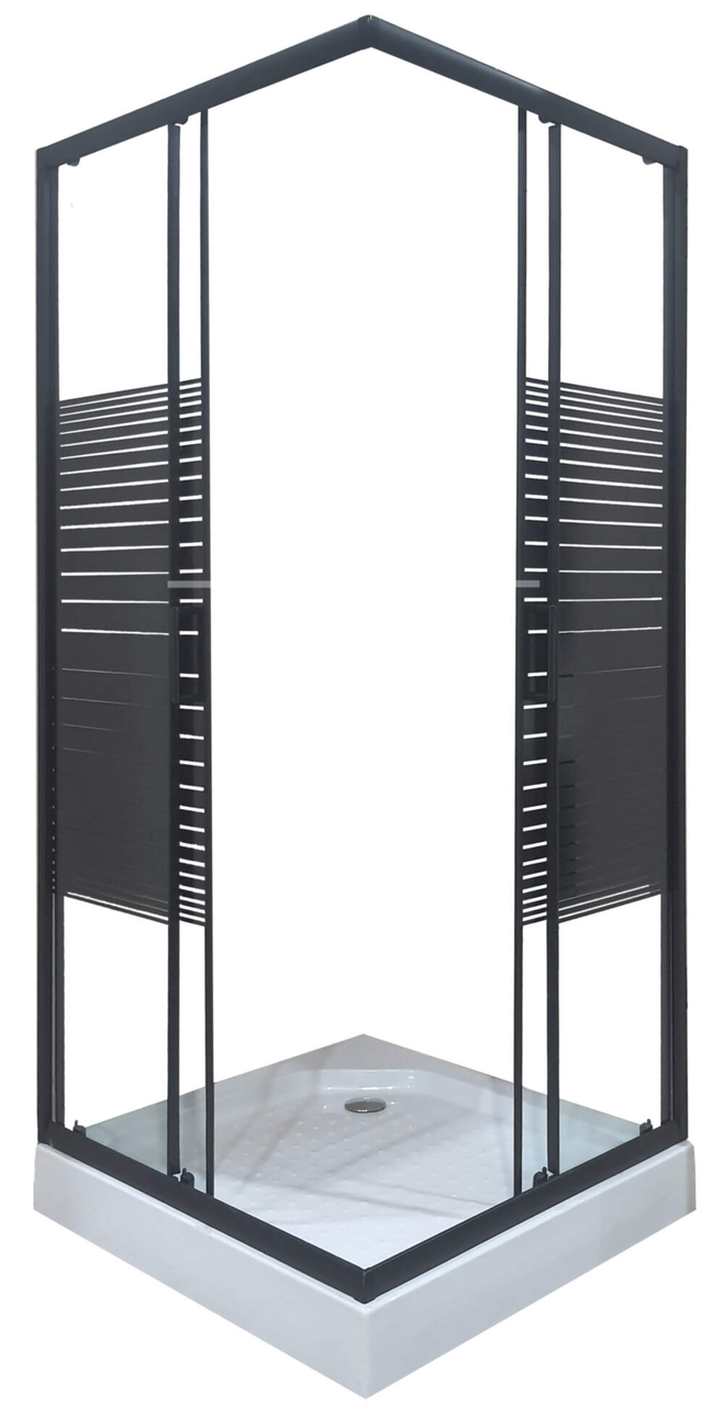 Душова кабіна Sunways LINEA SB-2 80x80х195 см низький піддон квадратна скло прозоре з принтом чорних ліній (C15574) - фото 2