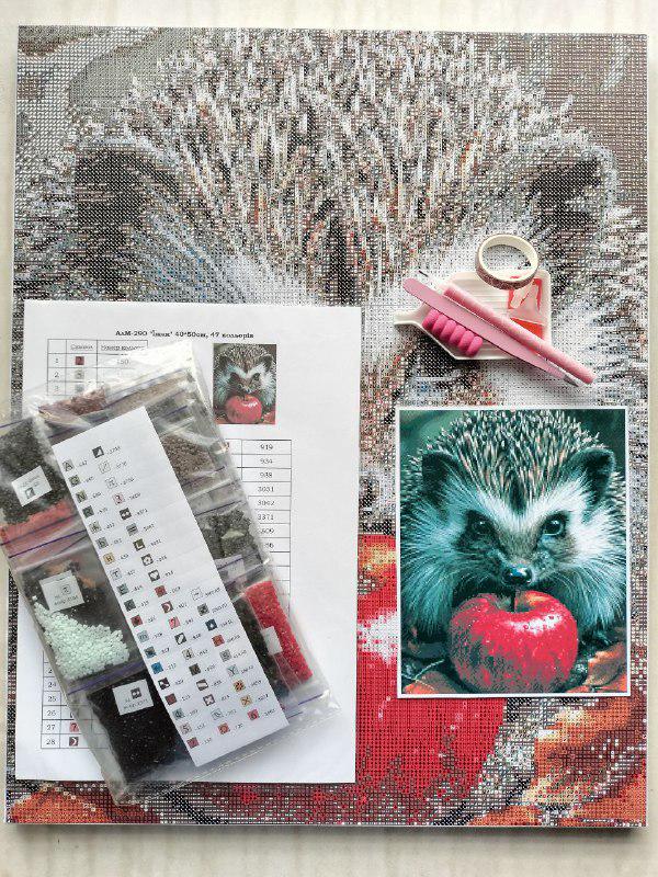 Алмазная мозаика АлМазка Еж квадратные алмазы без подрамника 40x50 см (АлМ-290) - фото 2