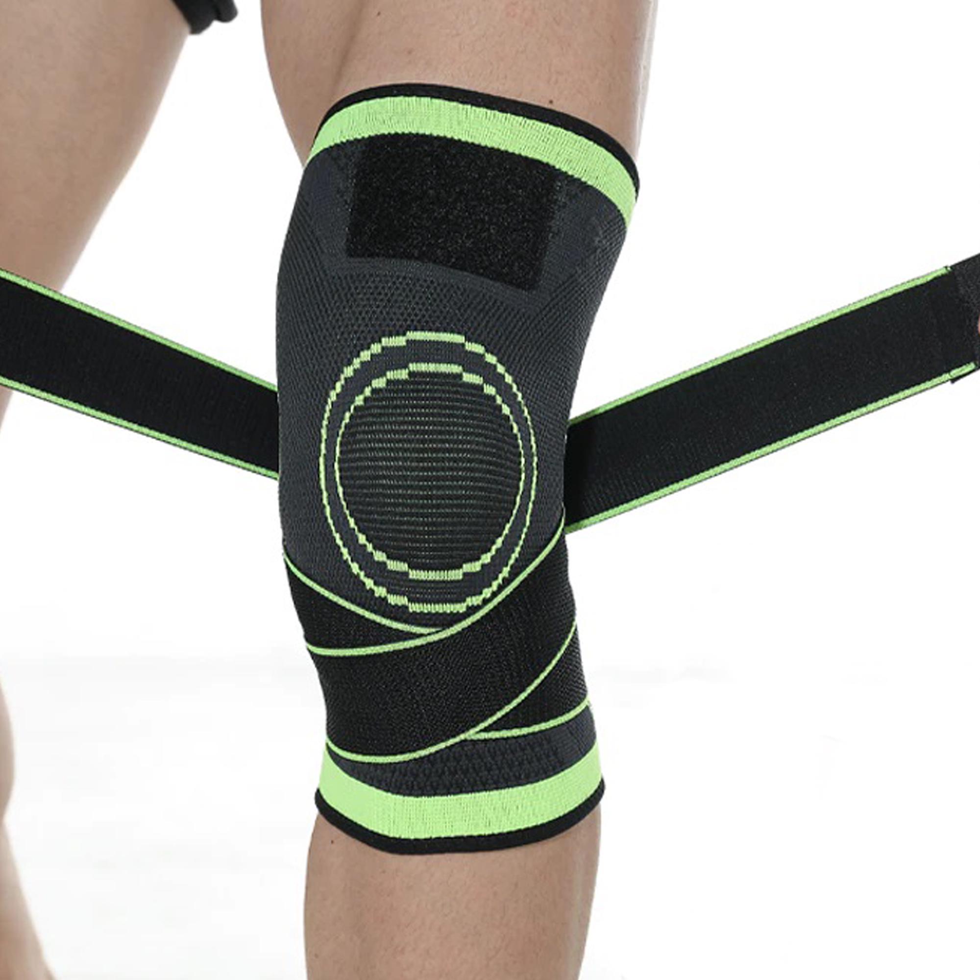 Наколінник компресійний Rokea knee support підтримуючий з регульованим ремінцем Чорний/Зелений - фото 1