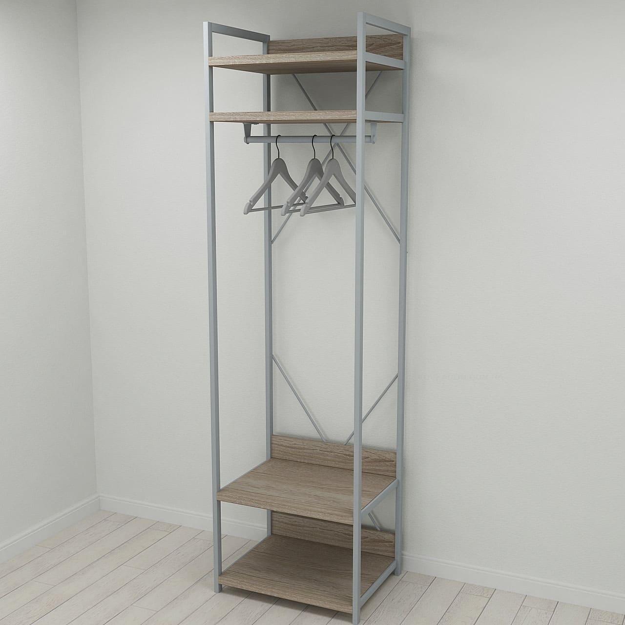 Шкаф Ferrum-decor Гардероб Уни секция 2 серии Конект металл/ДСП 32 мм 220x60x50 см Серый/Дуб Сонома Трюфель (FRD-104542)
