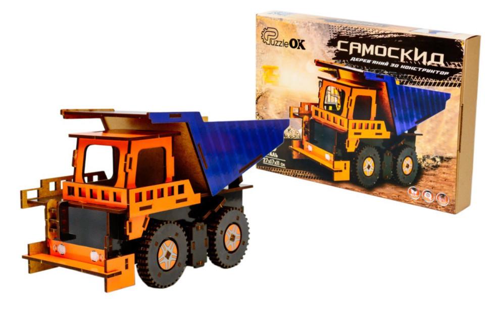 Конструктор з дерева механічний PuzzleOK 3D Самоскид 96 деталей