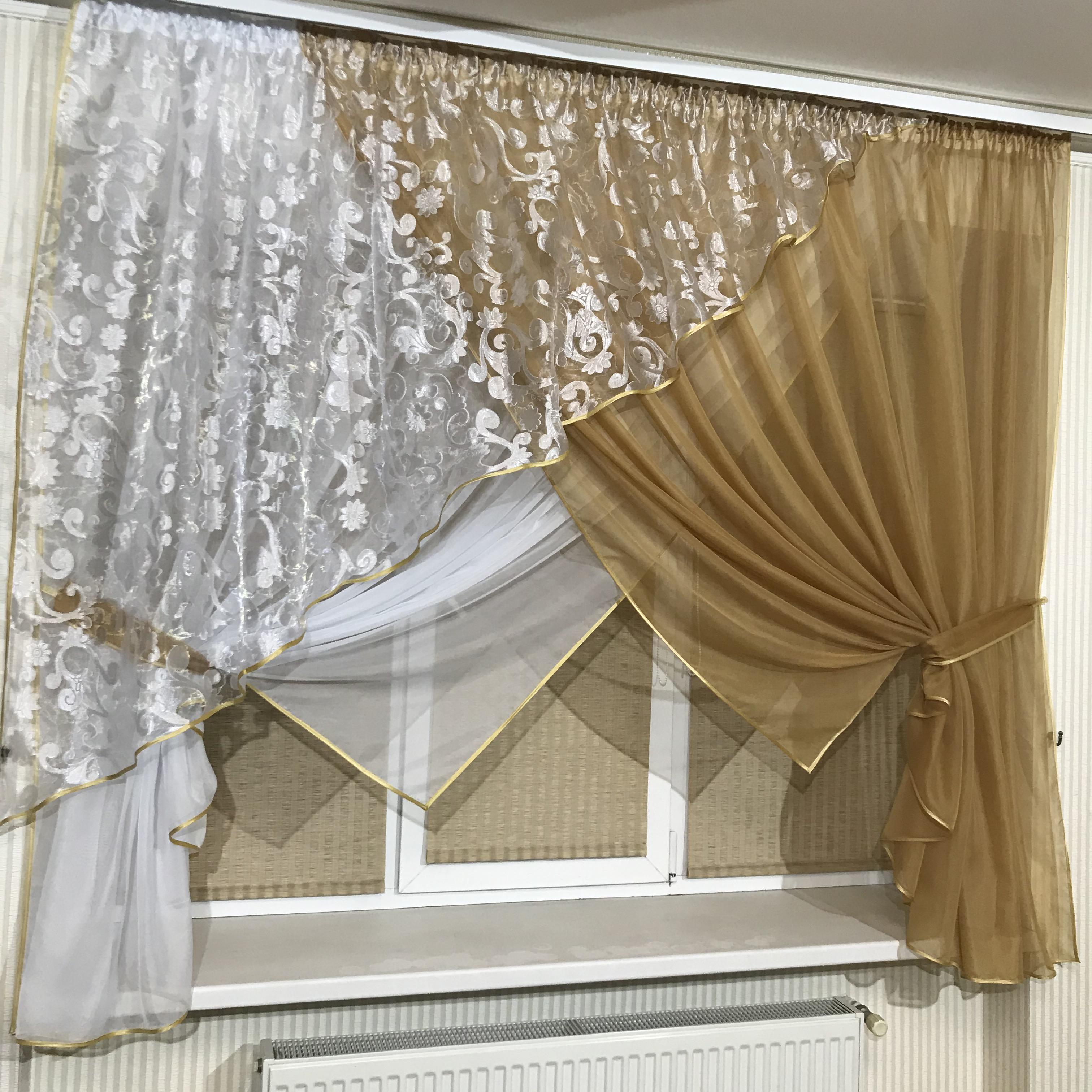 Фіранка на кухню TG Home №362 Вензель Карамельний - фото 3 Фіранка на кухню TG Home №362 Вензель Карамельний - фото 3