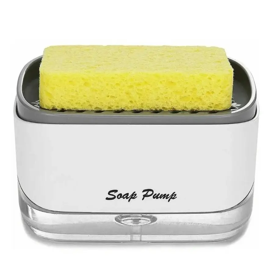 Диспенсер нажимной для моющего средства Soap Pump Sponge Caddy с губкой Бело-серый (2208677602)