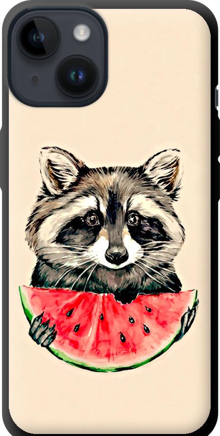 Чехол на iPhone 14 Енотик с арбузом (4605b-2648-42517)