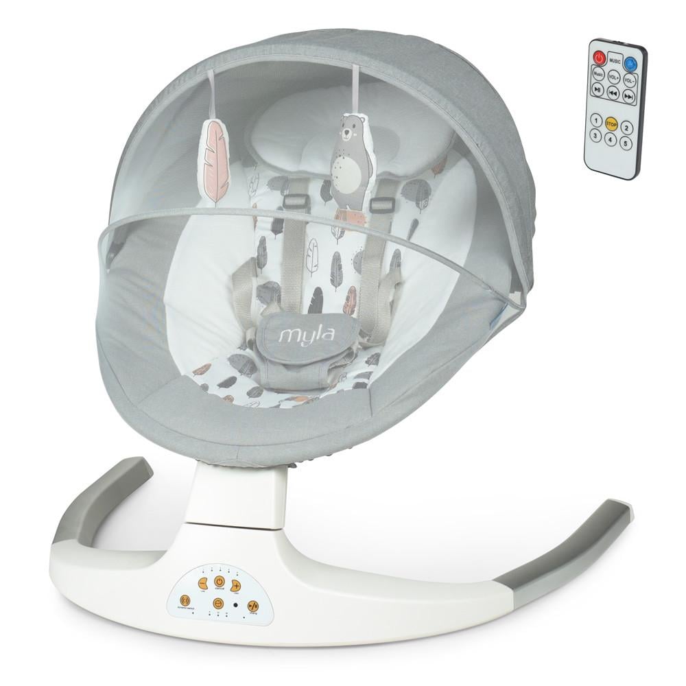Укачивающий центр детский El Camino ME 1074 MYLA из Bluetooth из комбинированных материалов 73х72х69 см Серо-розовый (150-7-ME 1074 MYLA Soft Pink)