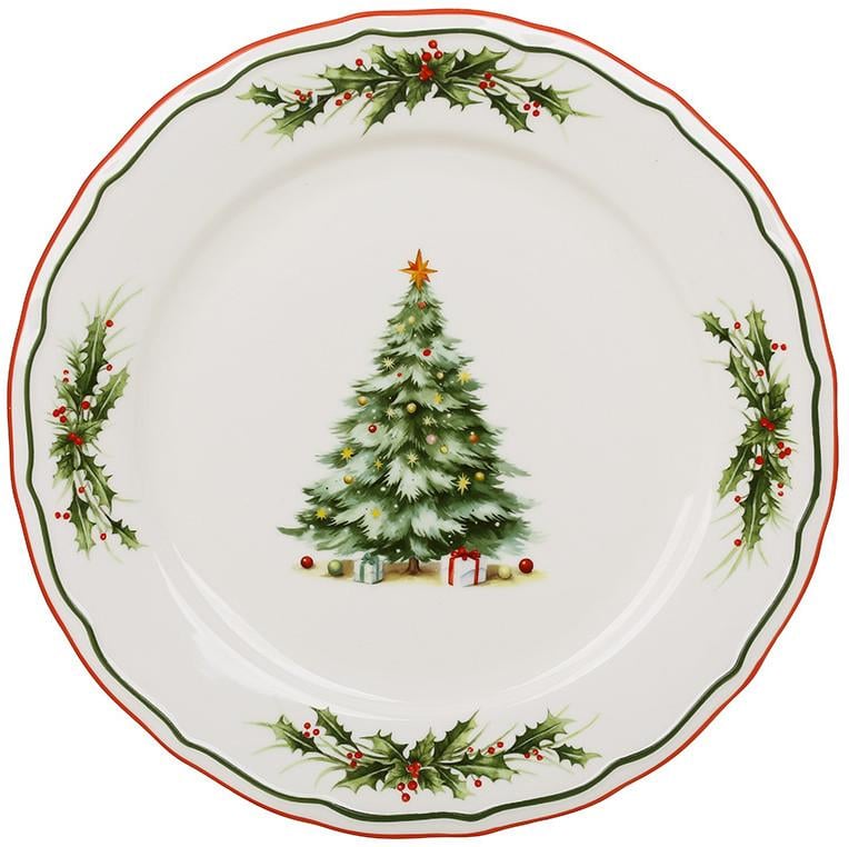 Набір порцелянових обідніх тарілок Evergreen Christmas з каймою Ø 27 см 4 шт. Червоний