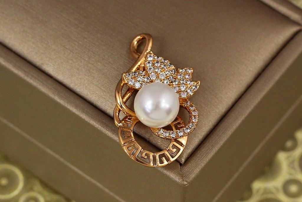 Кулон Xuping Jewelry Октава с жемчужиной для тонкой цепи 3 см Золотистый (2469481562)