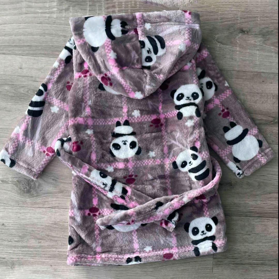 Халат детский для девочки принт Панда махровый с капюшоном и поясом запашной 2 года 92 см Сиреневый (23496661)