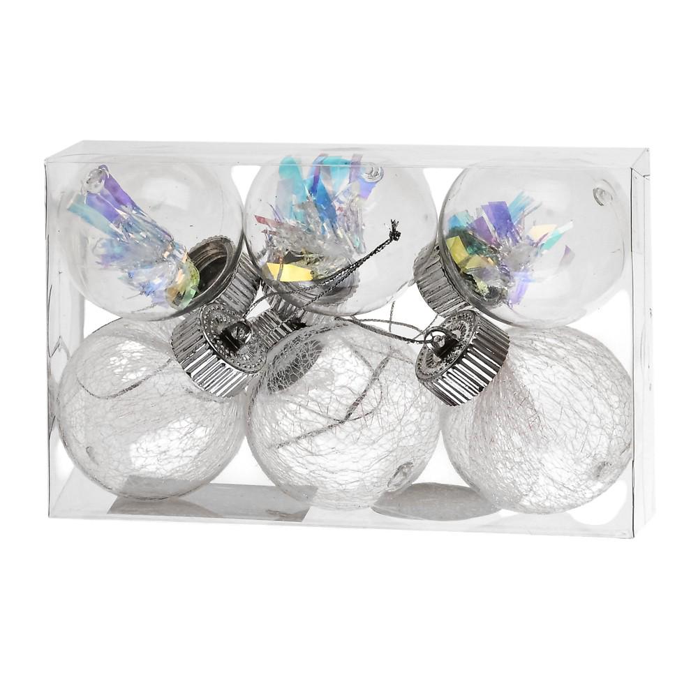 Елочные шарики Stenson R96270 с новогодней мишурой 6 шт. d 6 см Прозрачный (25173041)