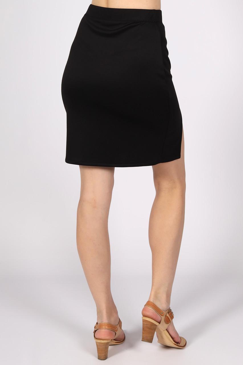 Юбка короткая женская из трикотажа и разрезом однотонная р. 40 Черный (2490402350) - фото 3 Юбка короткая женская из трикотажа и разрезом однотонная р. 40 Черный (2490402350) - фото 3
