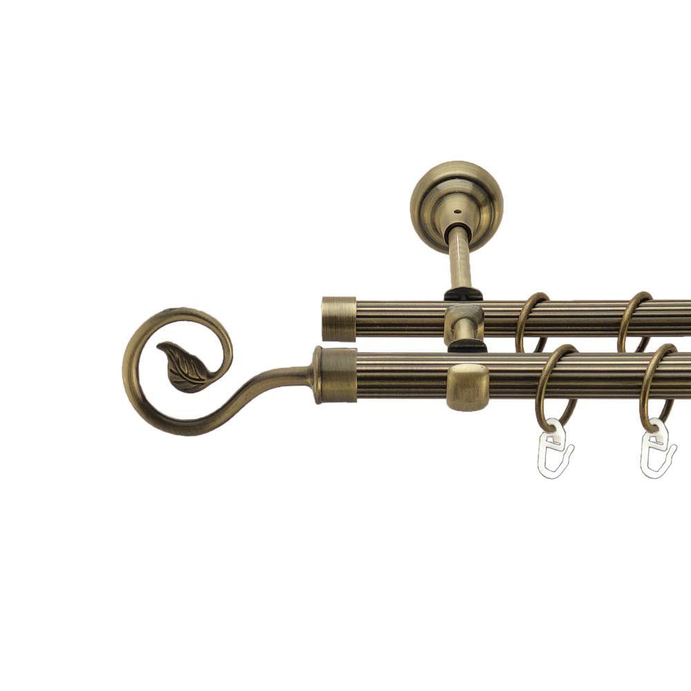 Карниз Orvit Лукка металевий дворядний відкритий рифлена труба кільце металеве 19/16 мм 160 см Антик (00-00017359)