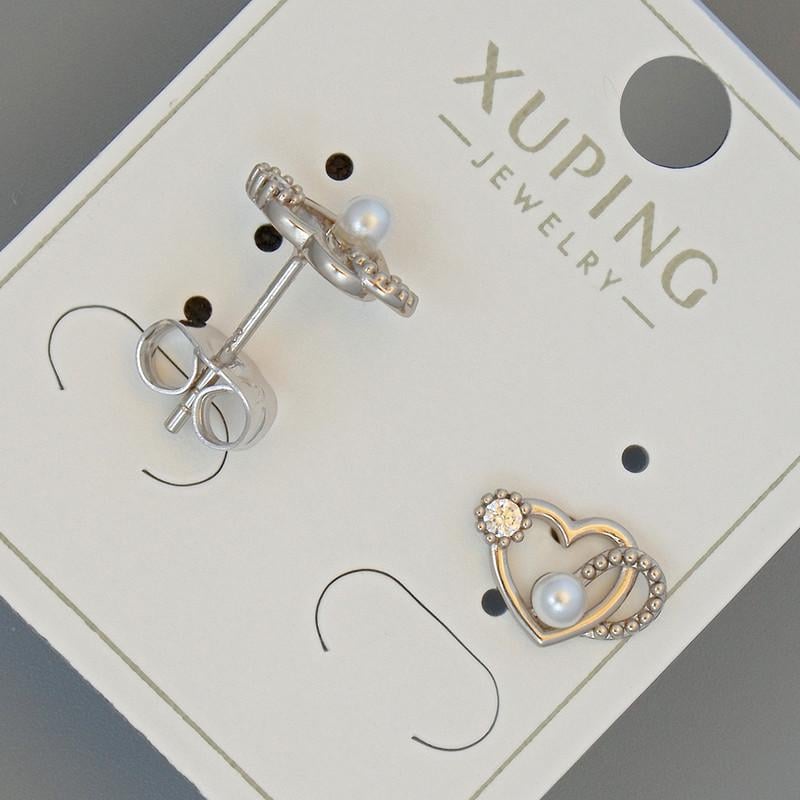Серьги-пусеты медицинское золото Xuping Сердце белый кристалл/бусина покрытие родий 11х7 мм (57053) Серьги-пусеты медицинское золото Xuping Сердце белый кристалл/бусина покрытие родий 11х7 мм (57053)