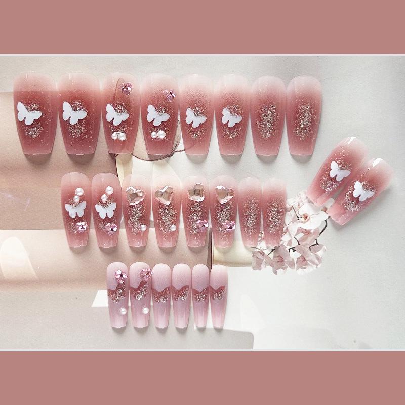 Накладные ногти с дизайном бабочка с клеем Bananahall 24 шт.LK15286 Розовый (A9756) - фото 2 Накладные ногти с дизайном бабочка с клеем Bananahall 24 шт.LK15286 Розовый (A9756) - фото 2