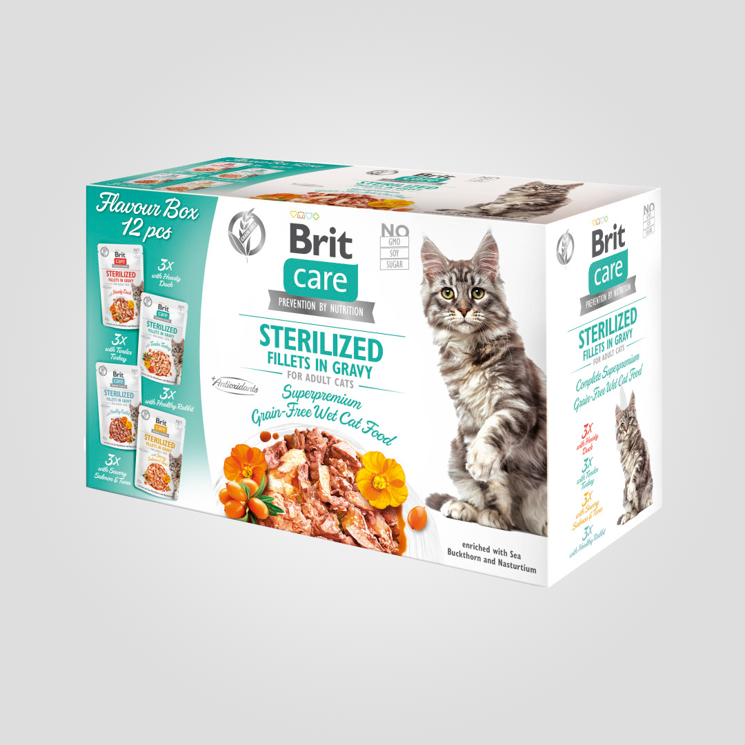 Набор корма Brit Care Flavour box Sterilized для стерилизованных кошек филе в соусе 12 х 85 г (2285060063)