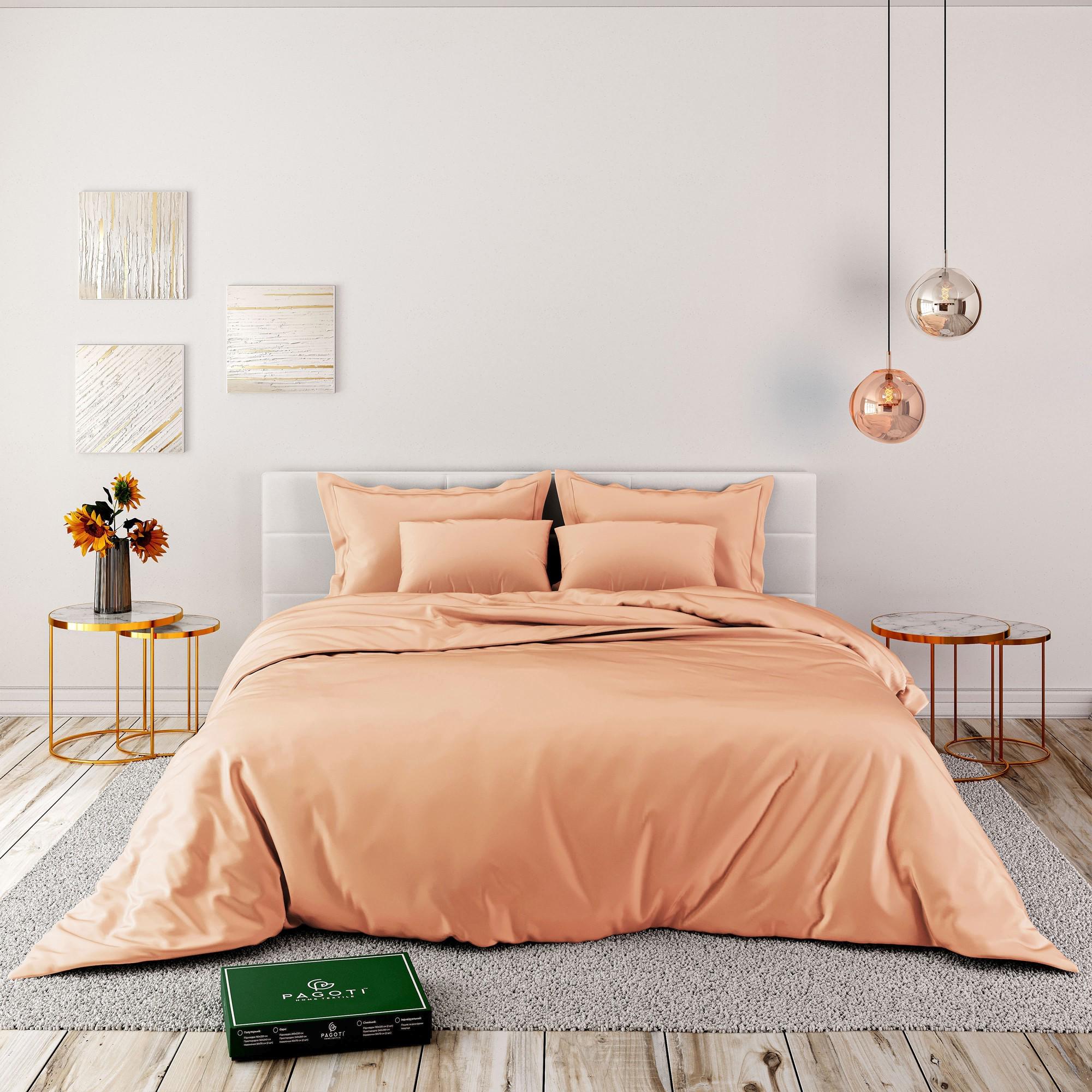 Комплект постельного белья сатин-люкс PAGOTI Minimal евро 4х50х70/4х70х70 см Персиковый