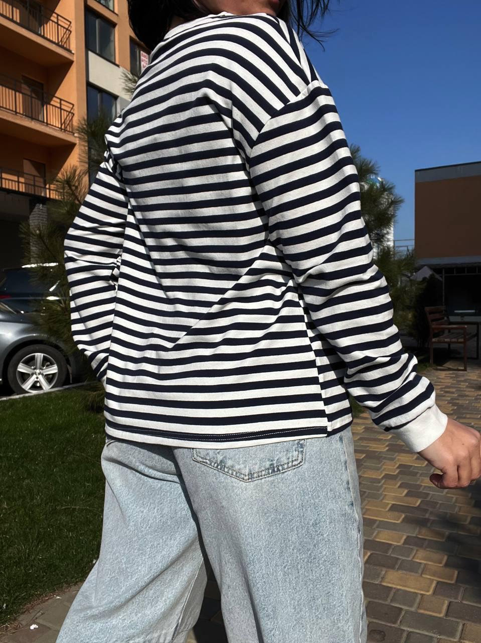 Лонгслів жіночий TEXTURE 1255 реглан смуга вільний крій OS Темно-синій (1432) - фото 4 Лонгслів жіночий TEXTURE 1255 реглан смуга вільний крій OS Темно-синій (1432) - фото 4