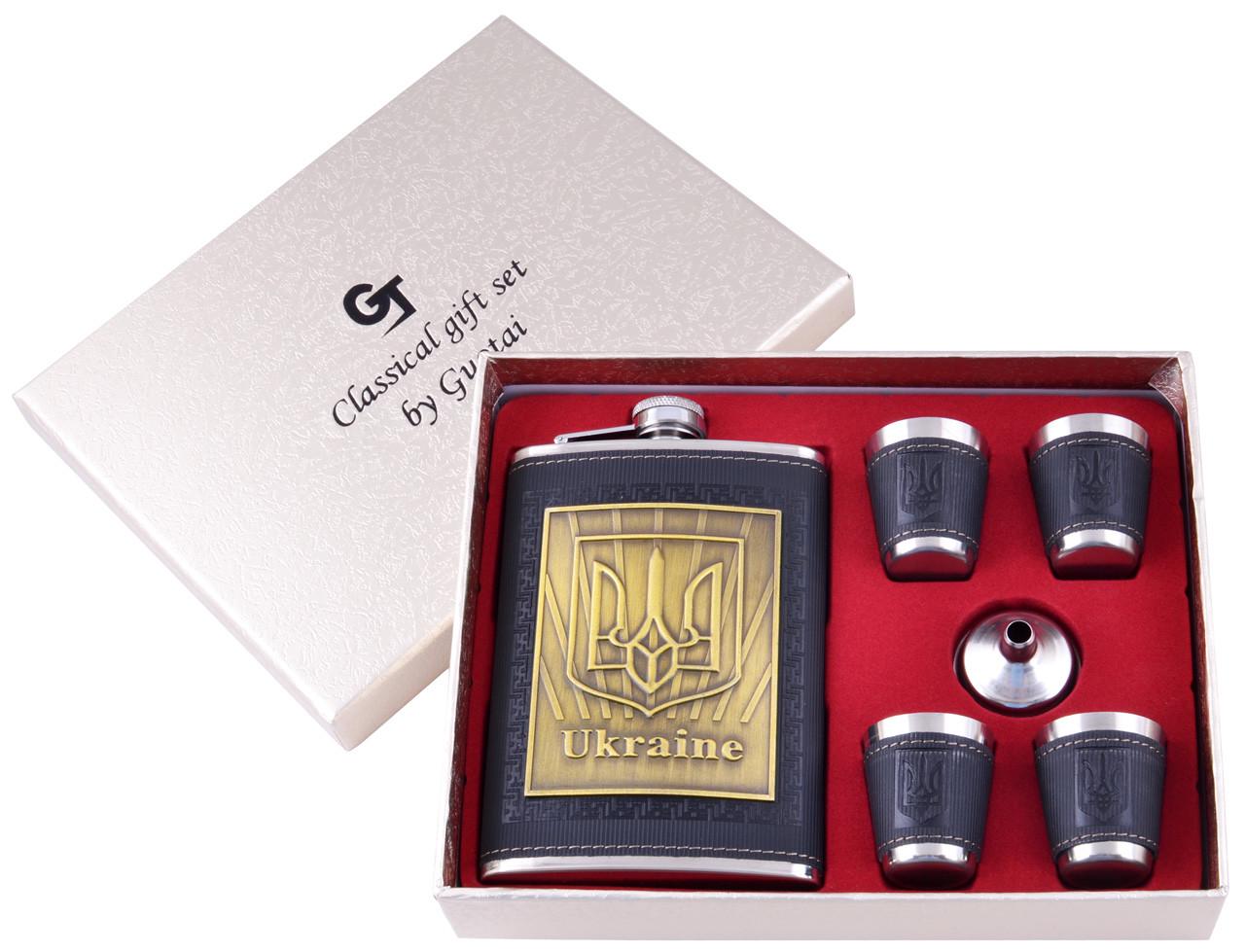 Набор фляга и 4 стопки UA 265 мл нержавеющая сталь Черный