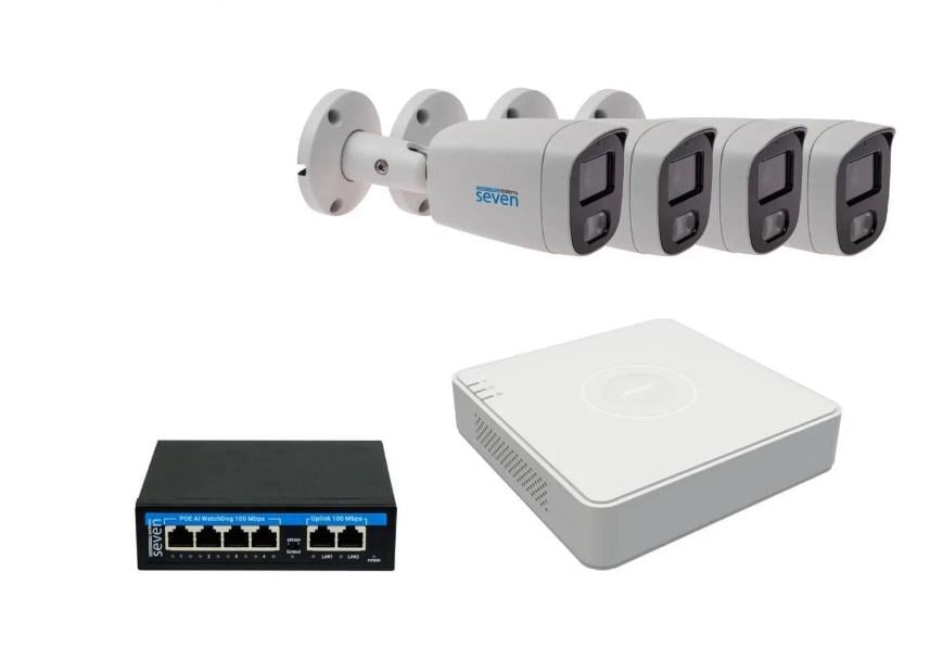 Комплект IP-видеонаблюдения Hikvision HK-IP7124OW-5MP на 4 цилиндрические 5 Мп IP-камеры