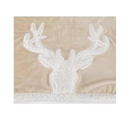 Плед с оленем новогодний 130x170 см полиэстер Бежевый
