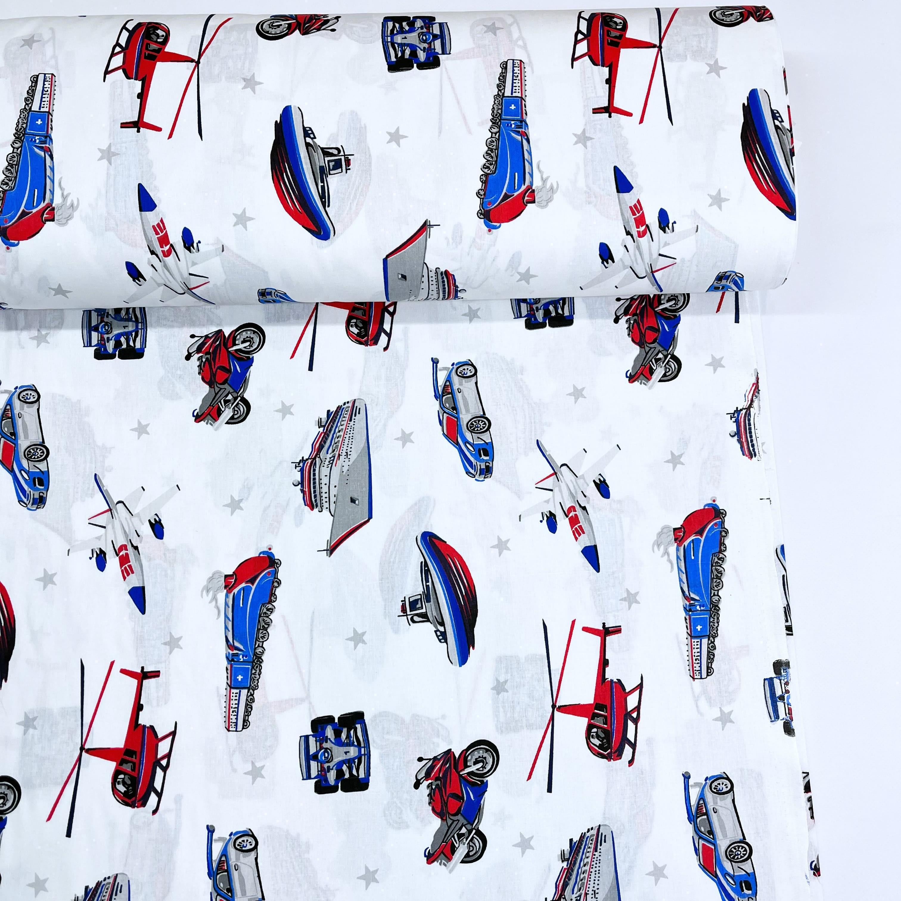 Ткань для постельного белья кораблики и машинки ранфорс 240 см (1303)