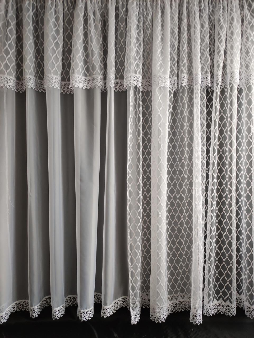 Тюль-сетка с подхватчиком Готовая занавеска 380х200 см Белый (ромб-бел) - фото 4 Тюль-сетка с подхватчиком Готовая занавеска 380х200 см Белый (ромб-бел) - фото 4