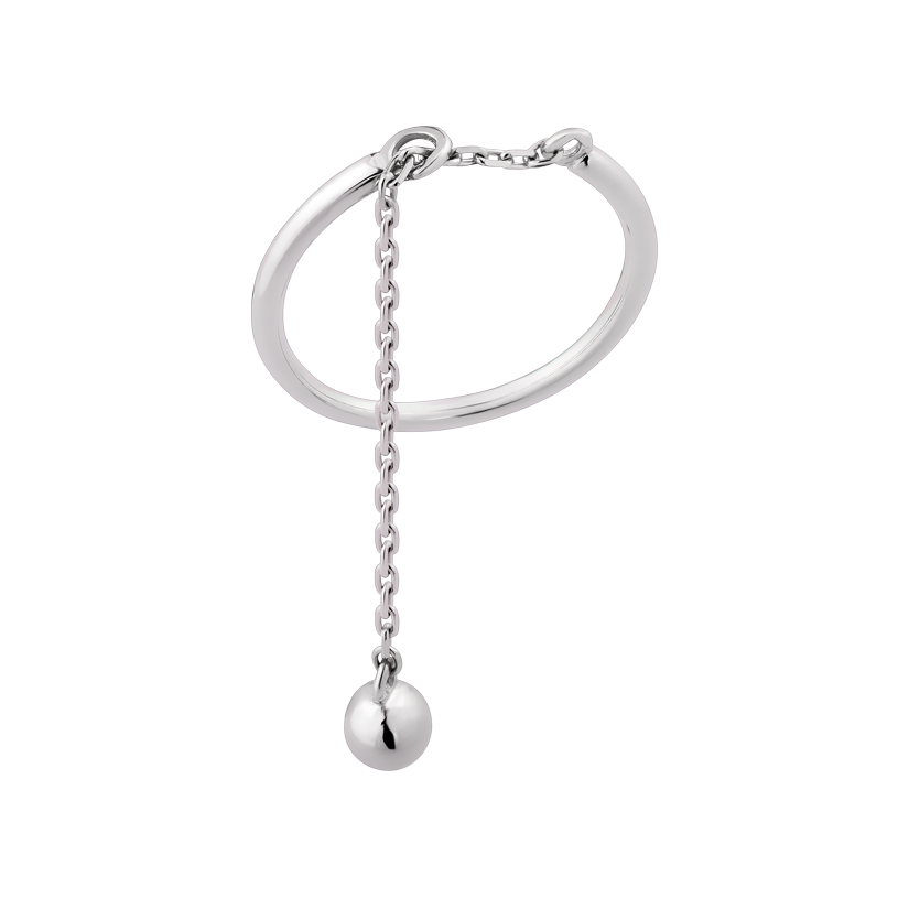 Каблучка срібна Легкість тонкий ланцюжок та мініатюрна намистинка р. 18