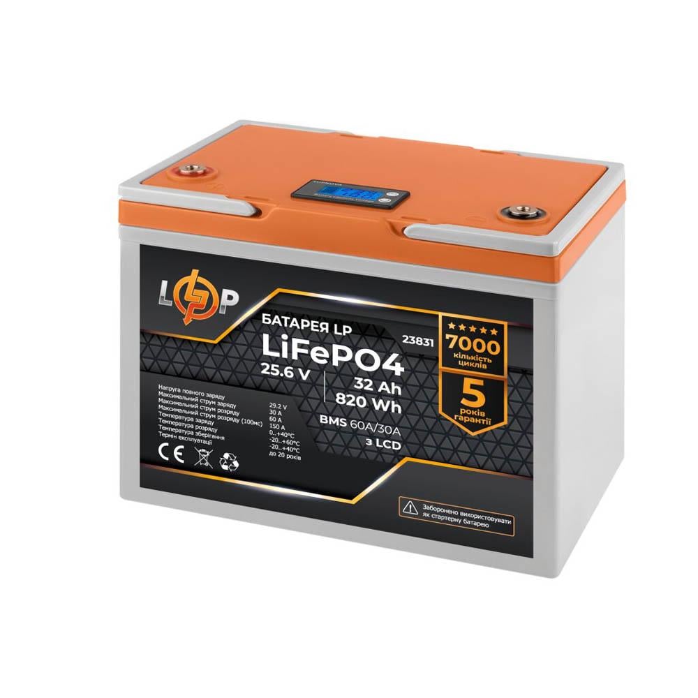 Аккумулятор LP LiFePO4 LCD пластик 25,6V/32 Ah/820Wh BMS 60А/30A (21830311) - фото 2