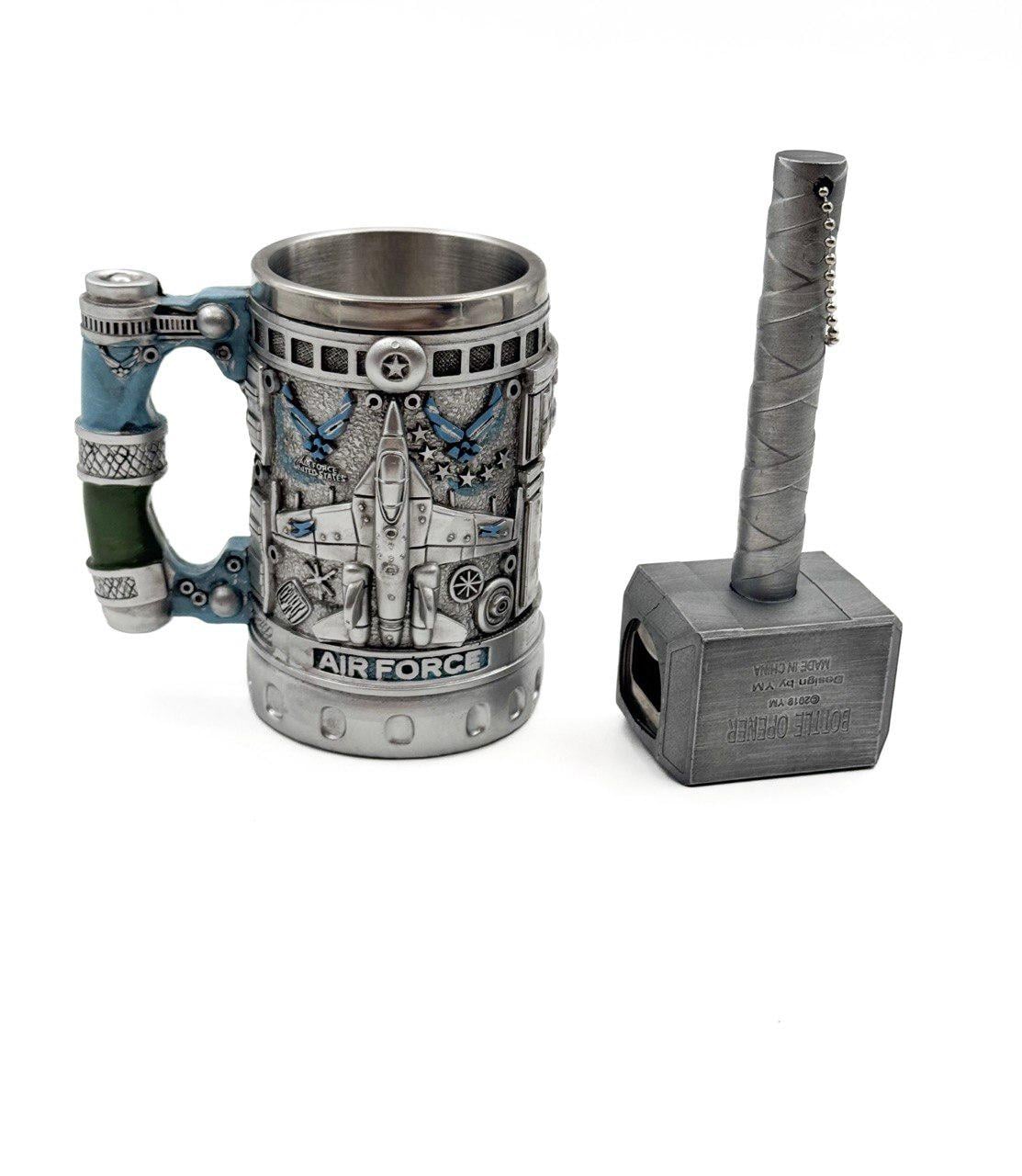 Кружка самолет истребитель F16 300 мл и открывала для бутылок молот Тора (33356486)