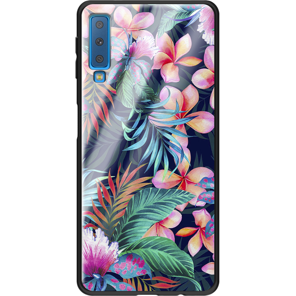 Чохол Boxface Samsung A750 Galaxy A7 2018 flowers in the tropics Чорний силікон зі склом (35481-up1971-37741)