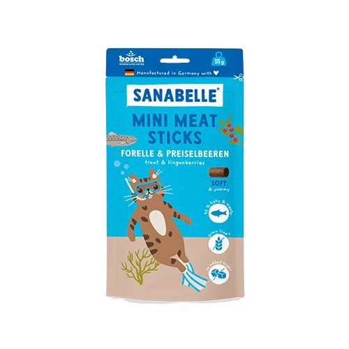 Лакомства Sanabelle мясные палочки форель/брусника 55 г