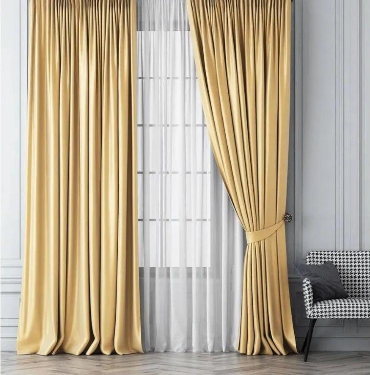 Шторы на окна в гостиную атласные 2 шт. 300x270 см Желтый (Е101113-02)