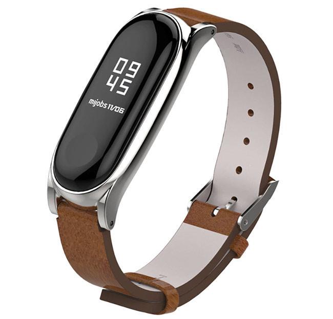 Шкіряний ремінець Primo для фітнес-браслету Xiaomi Mi Band 3 Silver-Brown (785271964) - фото 2