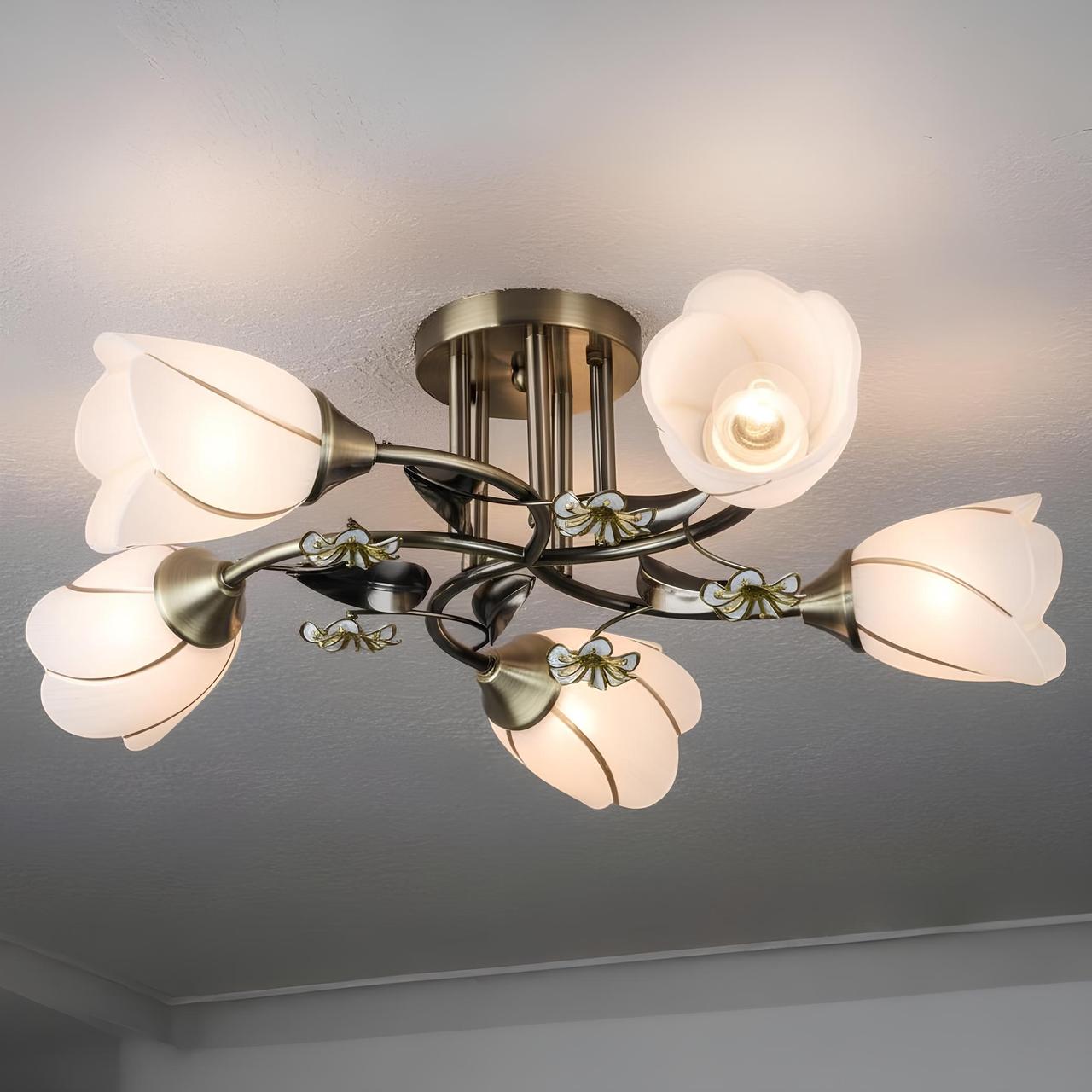 Люстра Valeso в флористическом стиле на пять плафонов под лампы Е27 Бронзовый (B N1508/5 AB)