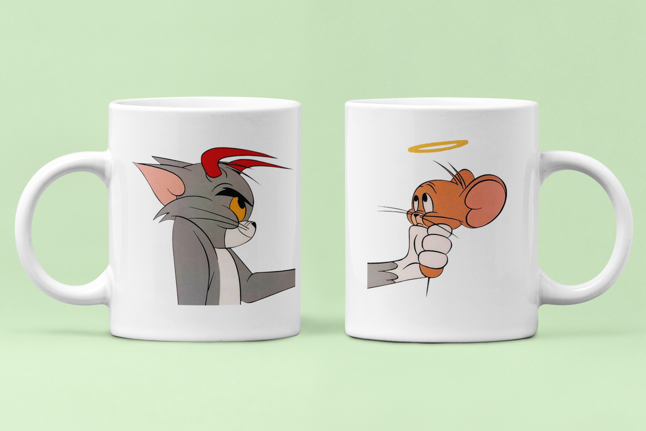 Чашки парные Том и Джерри ангел и демон для влюбленных 330 мл Белый (ВЛ75Ч)