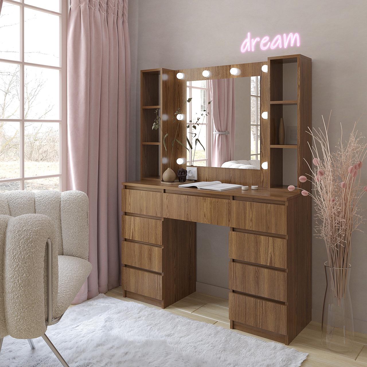 Туалетный столик New and Classic с подсветкой 1600х1200х400 мм Дуб родос Туалетный столик New and Classic с подсветкой 1600х1200х400 мм Дуб родос