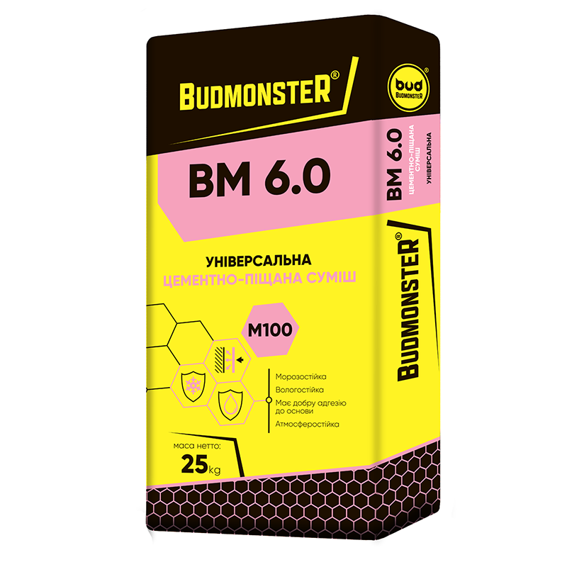 Штукатурка стартова BudMonster BM 6.0 цементно-піщана 25 кг (90446)