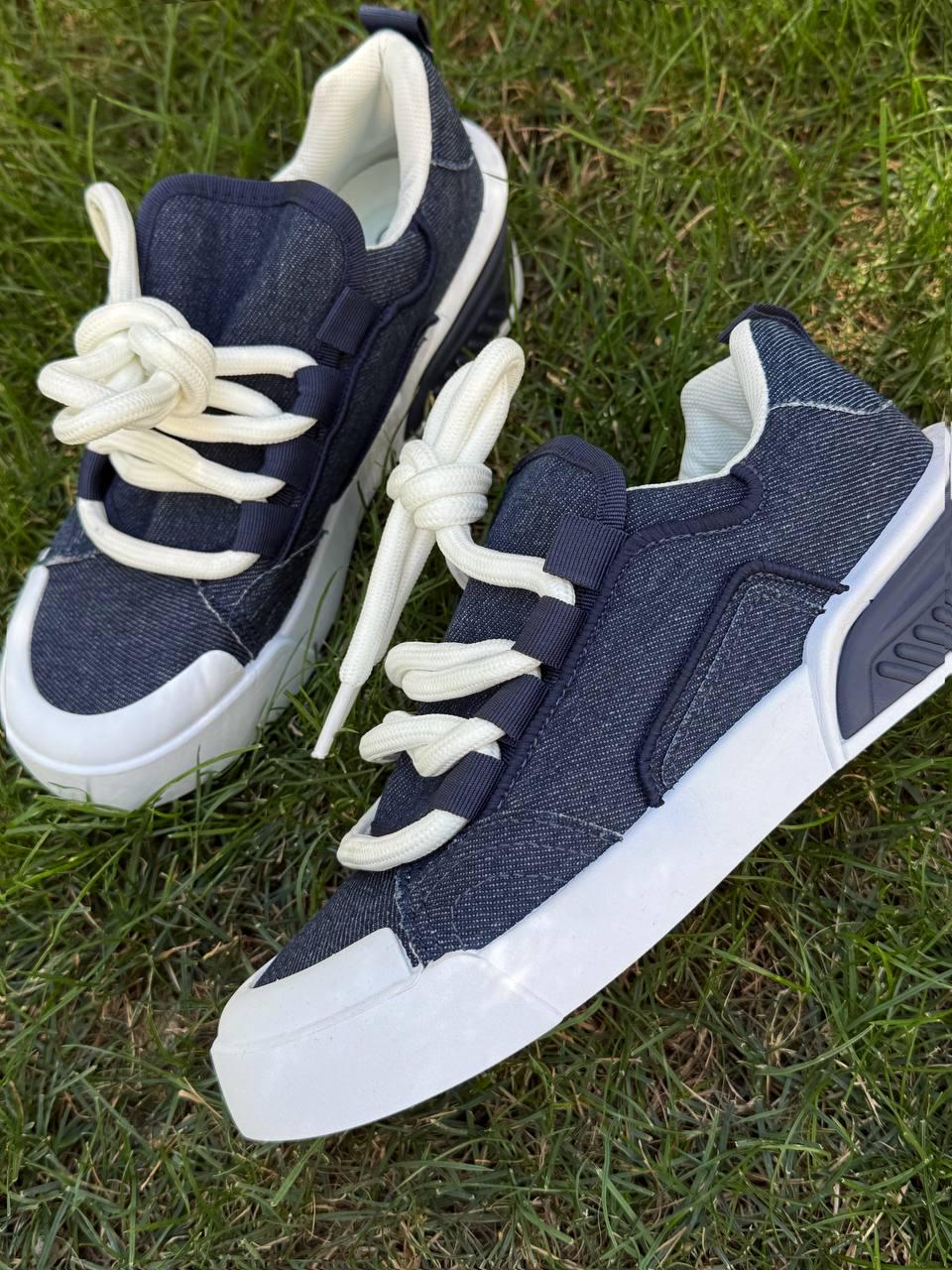 Кеди жіночі Violeta 143-46 джинсові на шнурівці р. 39 Синій/Білий (5043) - фото 9